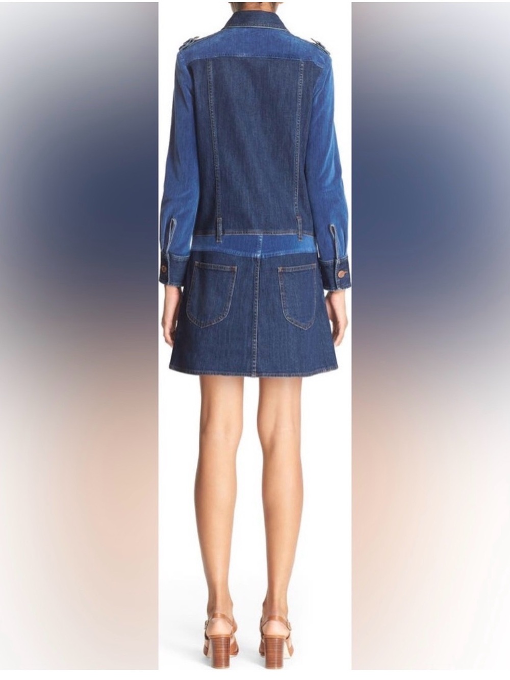 See by Chloe Button-Front Denim Shirt Dress in Dark Wash Xs - Picture 4 of 9